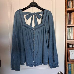 Anthropologie Pilcro Chambray Peasant Blouse